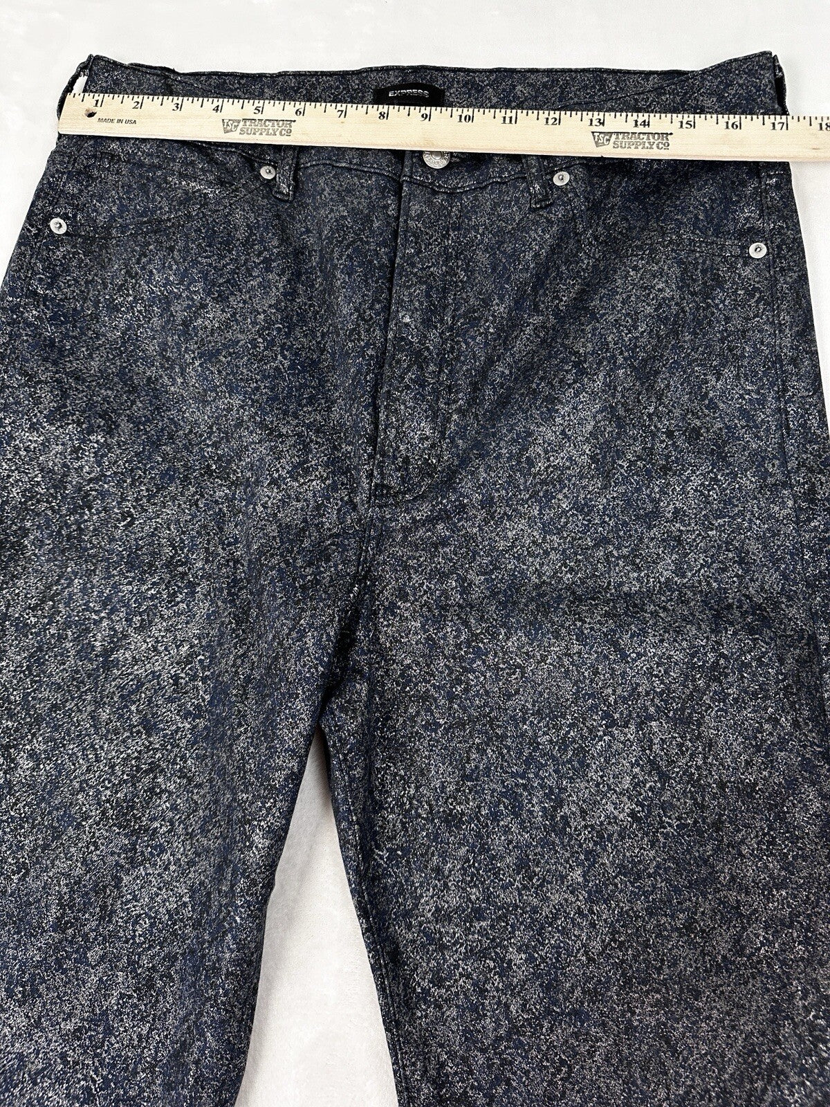 Express Jeans Size 14 Slim Super High Rise Navy Blue Metallic Blue Silver Womens