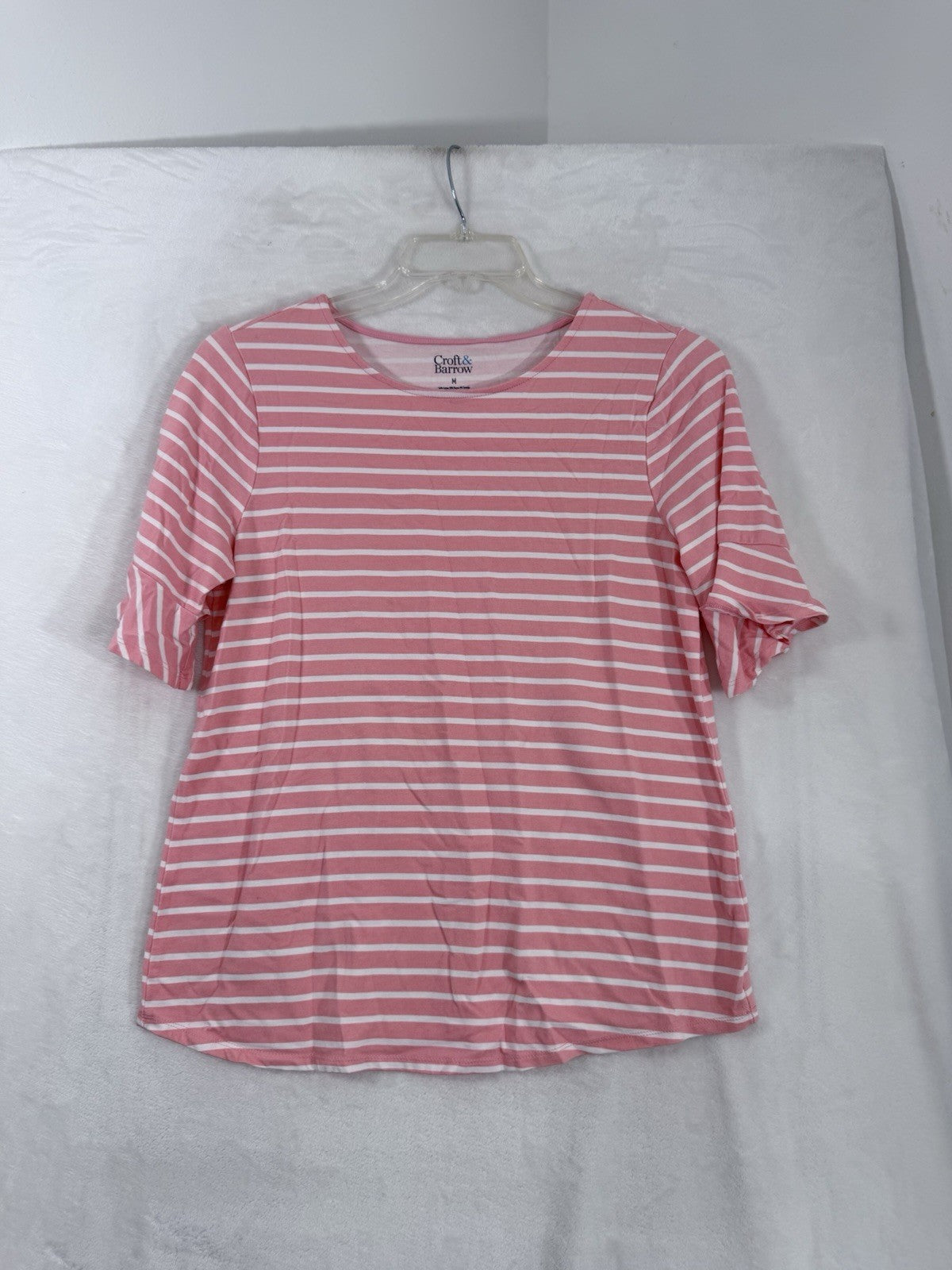 Croft Barrow Medium Tops Pink Striped T Shirt Short Sleeve Tee Women Cotton