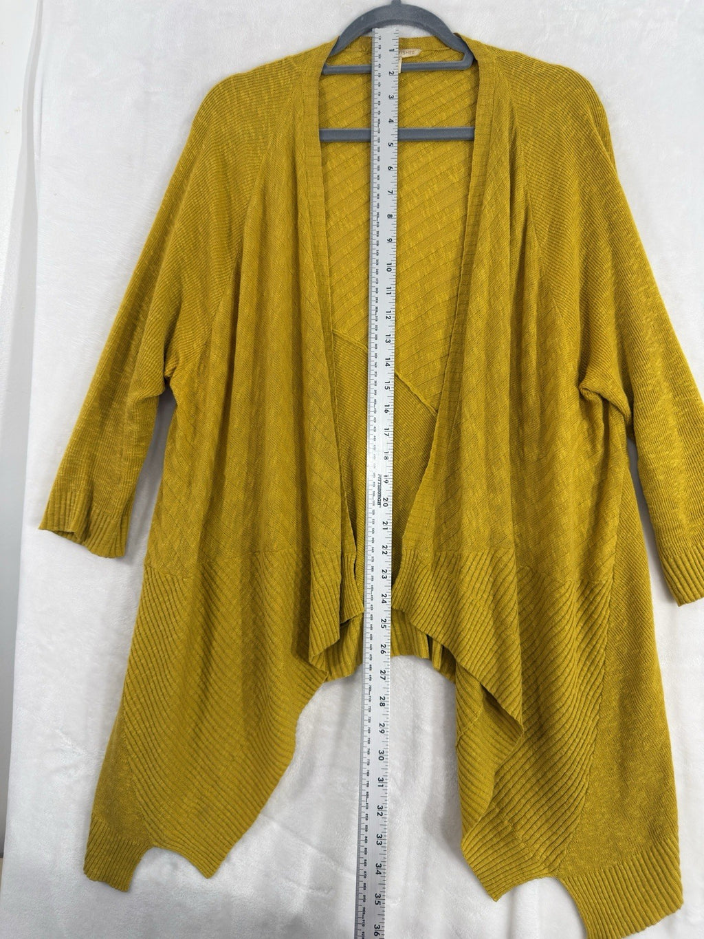 Eileen Fisher Cardigan Sweater Large Linen Cotton Slub Open Front Gold Womens