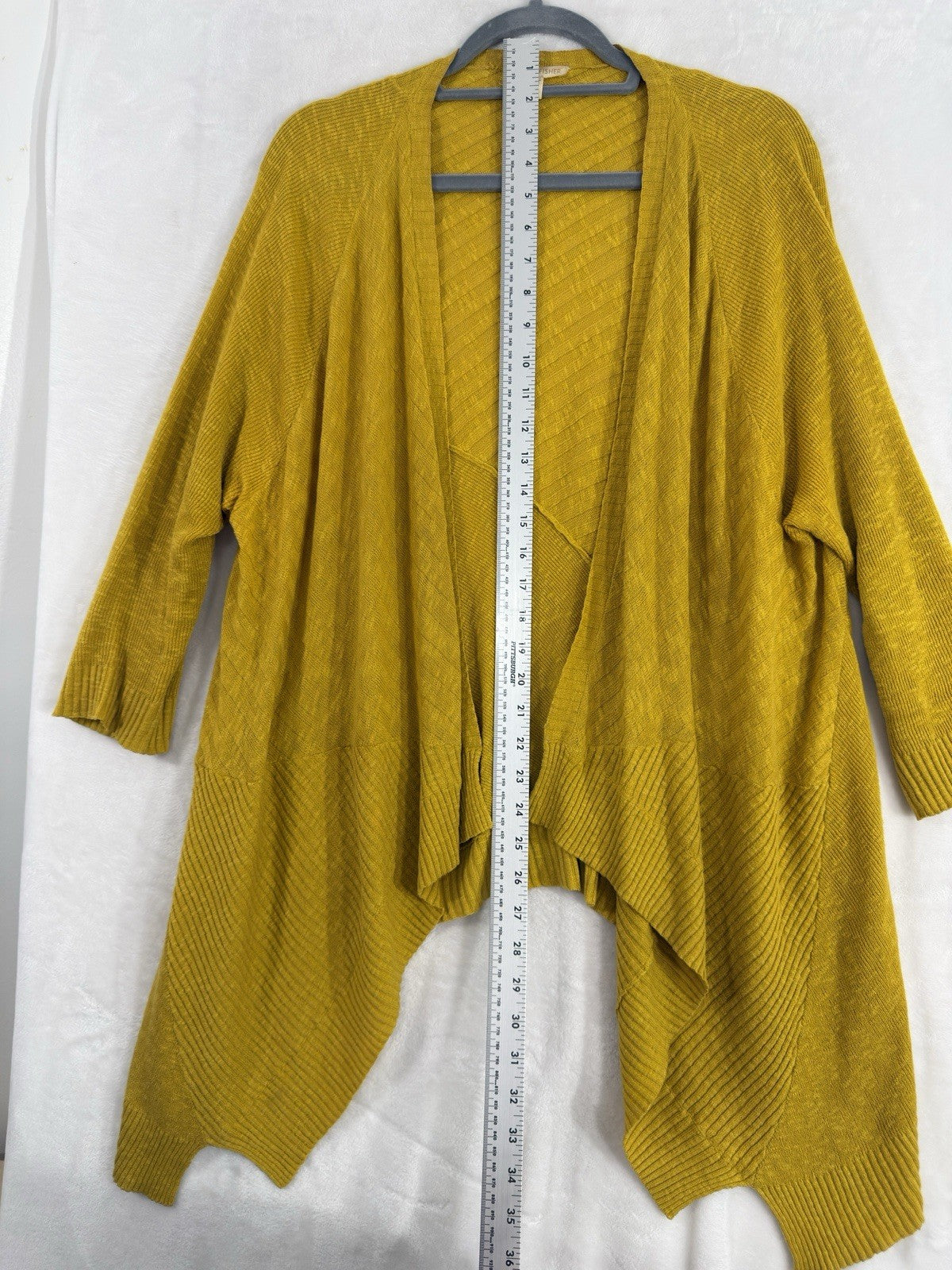 Eileen Fisher Cardigan Sweater Large Linen Cotton Slub Open Front Gold Womens