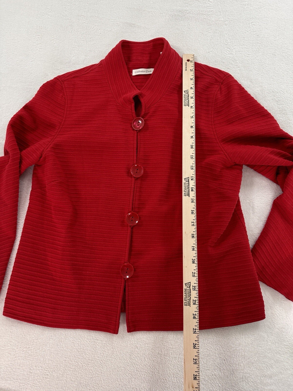 Coldwater Creek Jacket Large Red Cotton Stretch Big Buttons Mandarin Collar