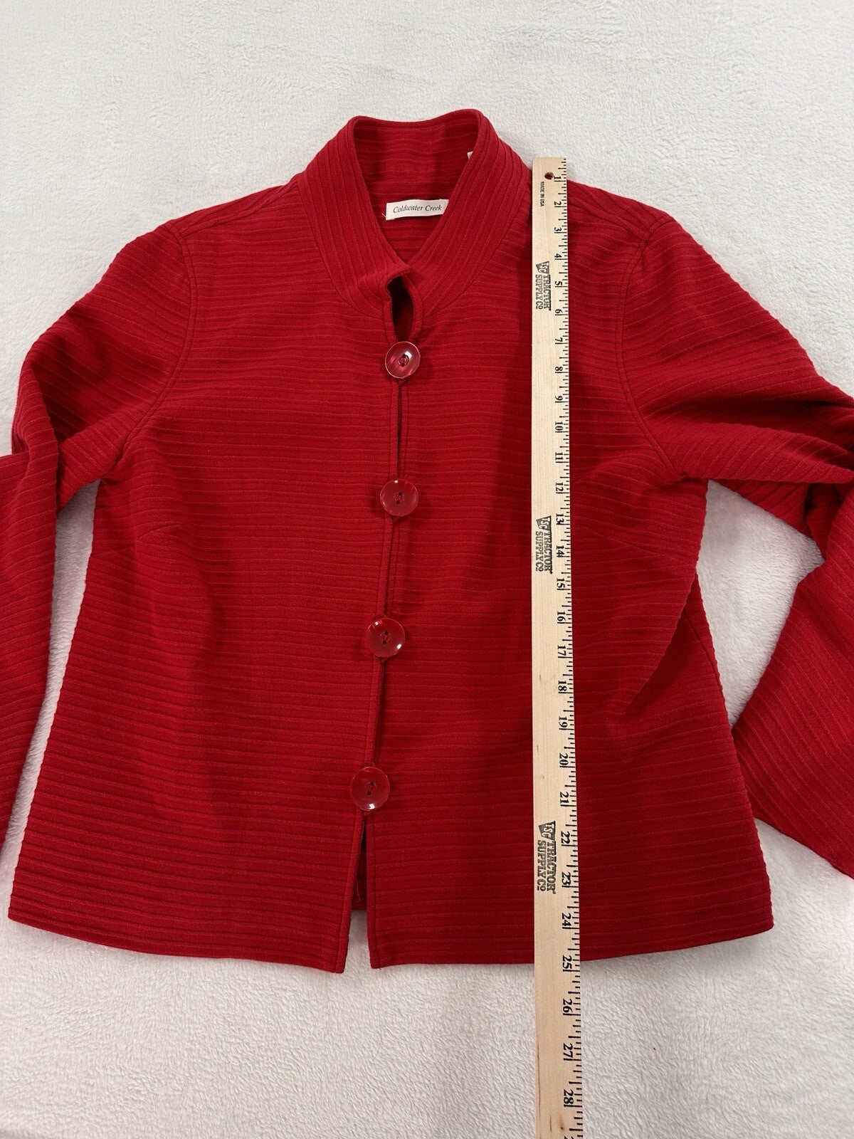 Coldwater Creek Jacket Large Red Cotton Stretch Big Buttons Mandarin Collar
