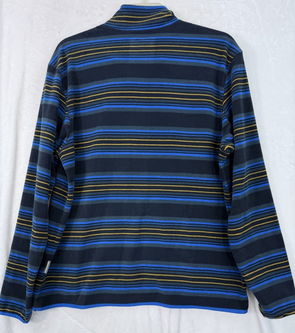 Duluth Trading Large Men’s Fleece 1/4 Zip Pullover Blue Striped Mock Neck