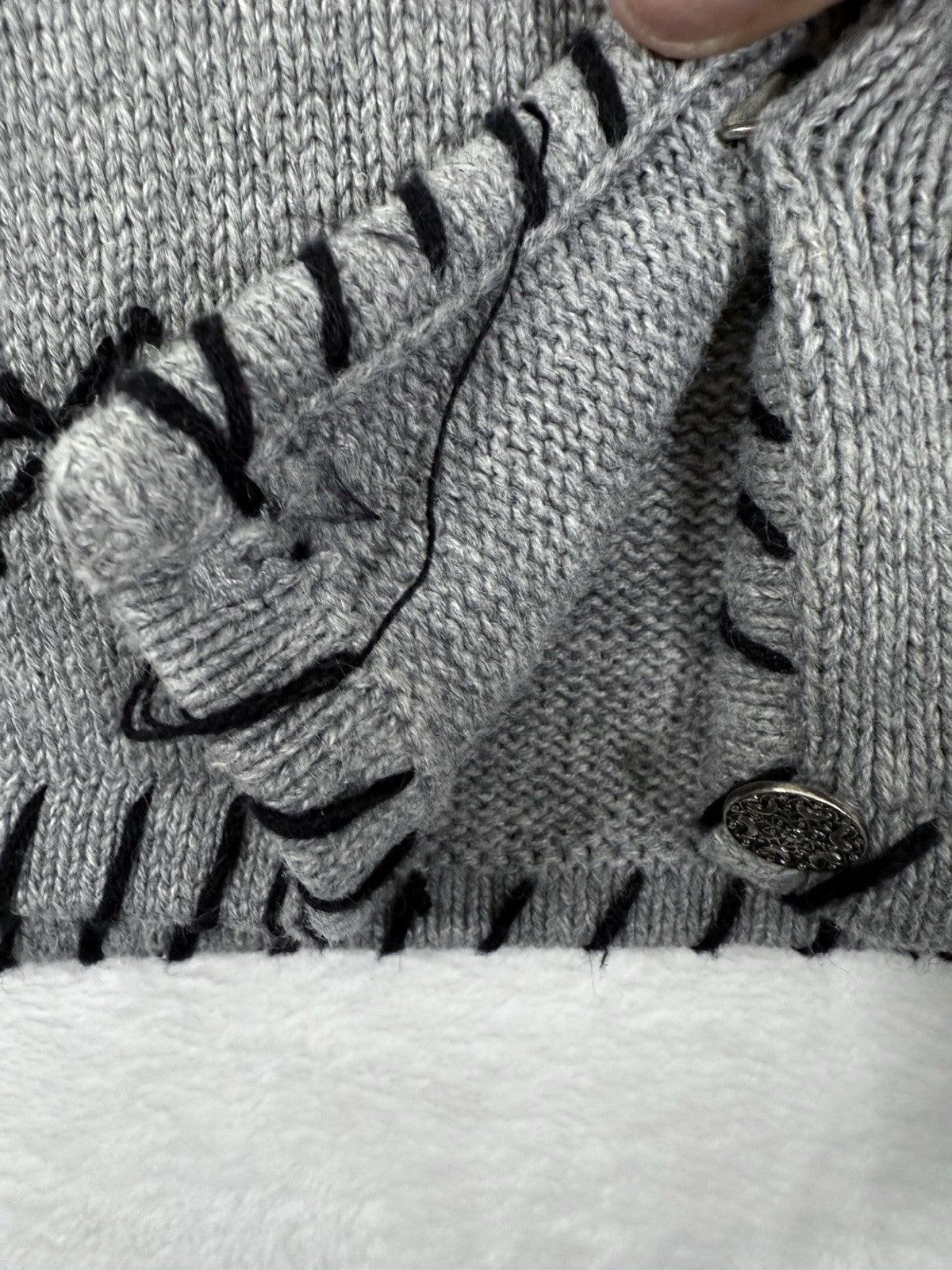 Christopher And Banks Christmas Sweater XL Cardigan Gray Snowflakes *FlawRead