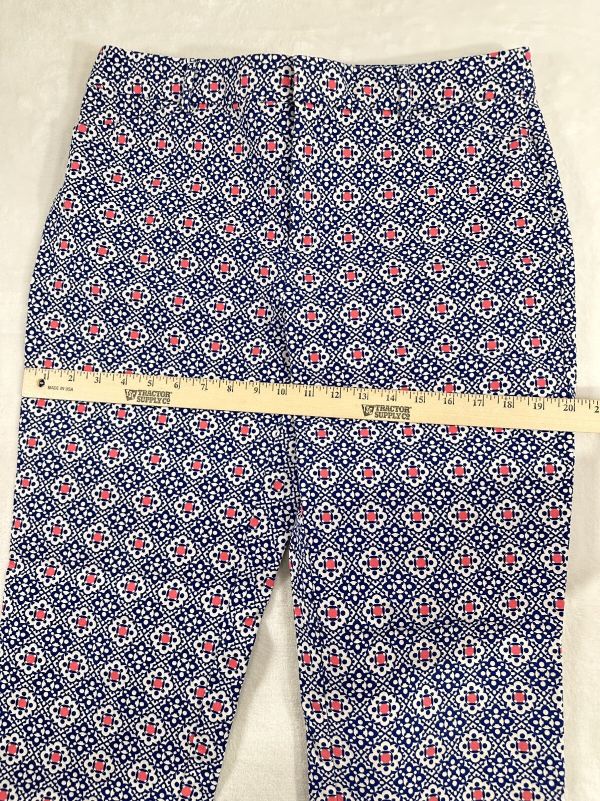 Charter Club Newport Slim Crop Pants 12 Blue Print Womens Cotton Stretch