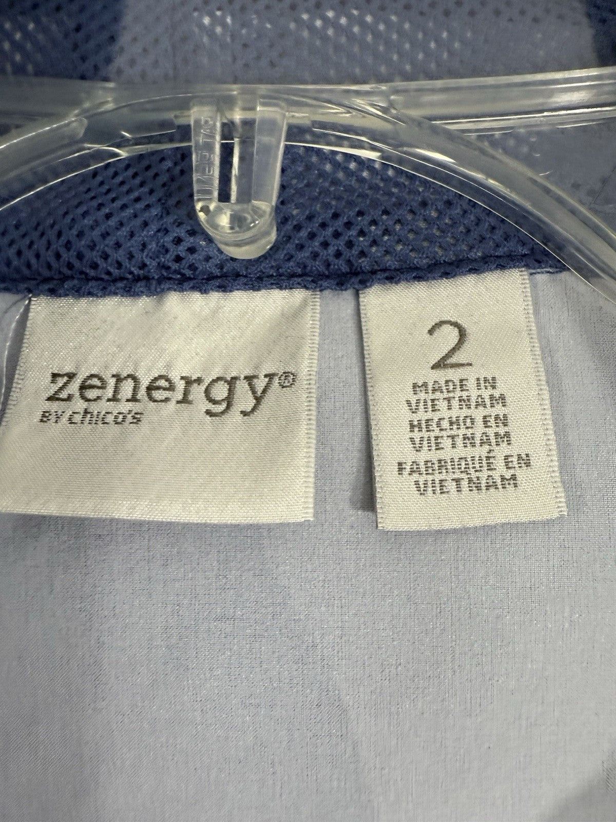Chicos Zenergy Size 2 Large Jacket Full Zip Blue Floral Hooded Windbreaker Women