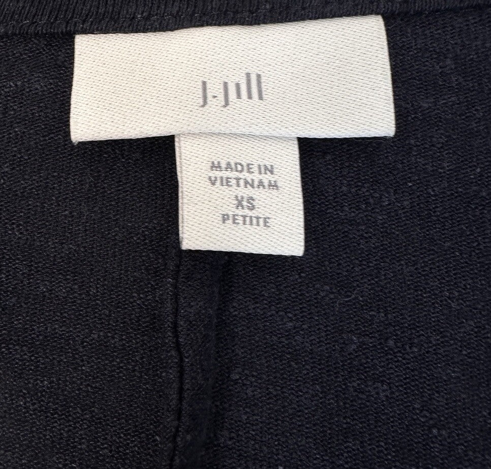 J Jill XS Petite Linen Jacket Navy Blue Open Front Blazer Long Sleeve Womens