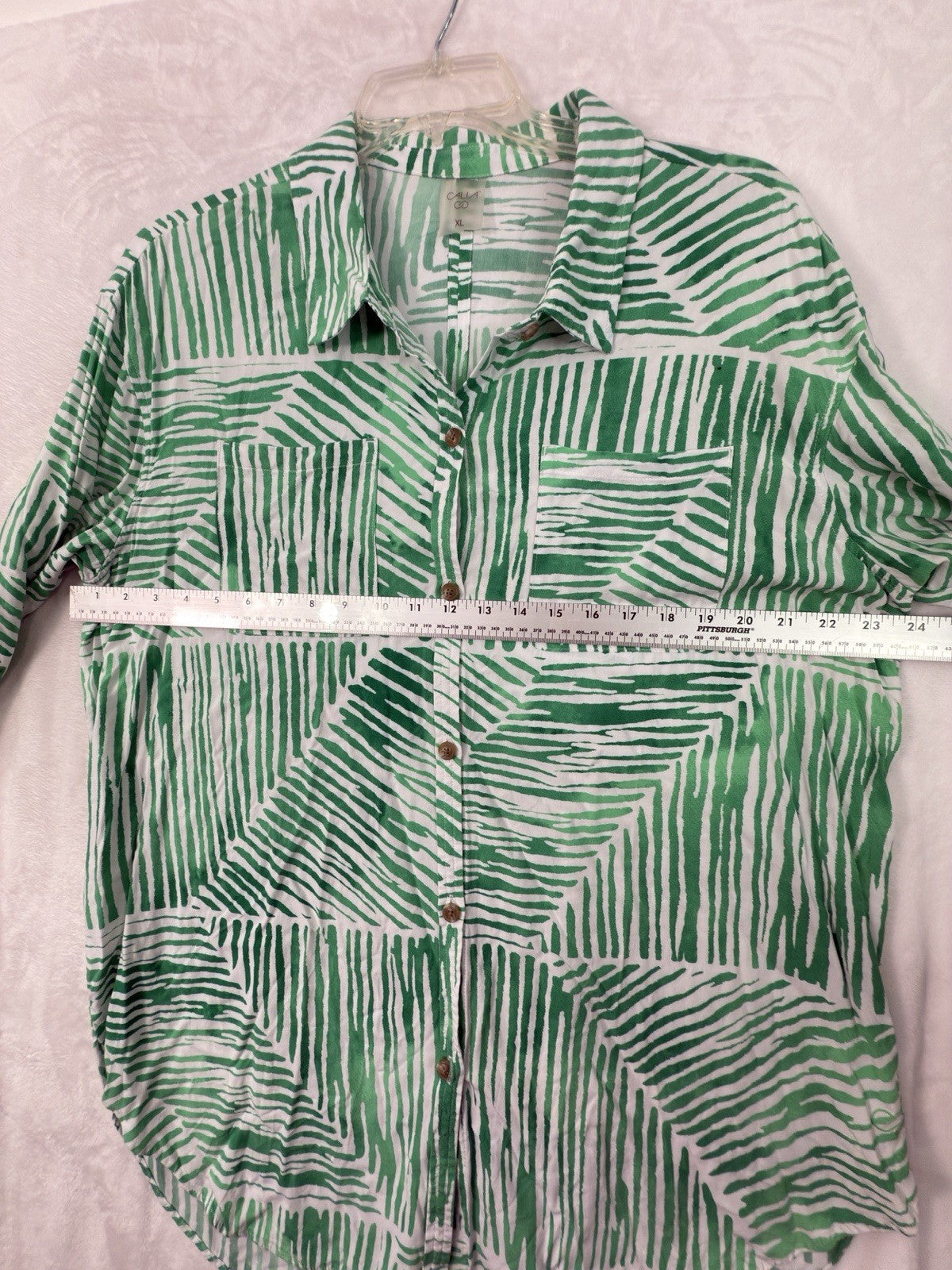 Calia By Carrie Underwood XL Top Long Sleeve Leaf Print Green Lightweight Womens
