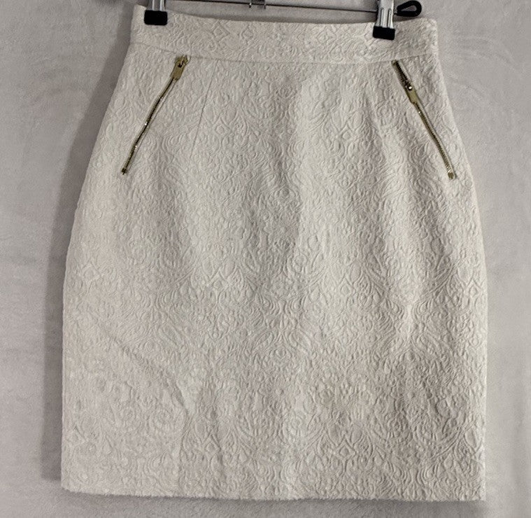 HM Pencil Skirt 4 Womens Lace White Short Cotton Stretch Gold Zippers