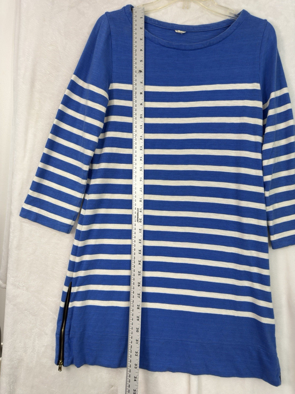 J Crew Dress Small Short Sleeve Blue Striped Cotton Shift 3/4 Sleeve Dress