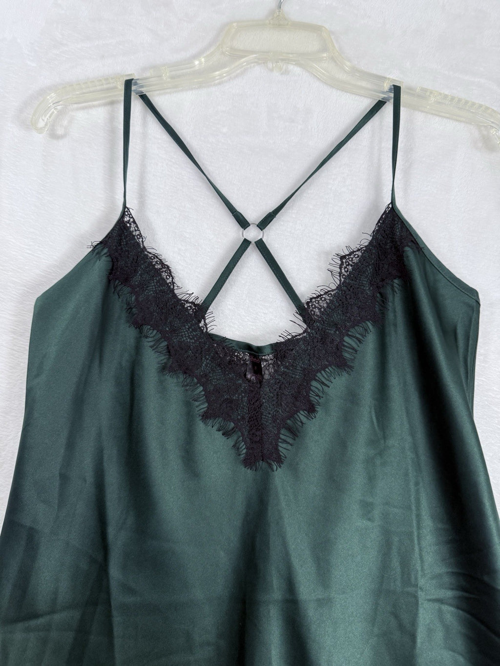 Fredericks Of Hollywood Lingerie Small Chemise Satin Green Black Slip Lace