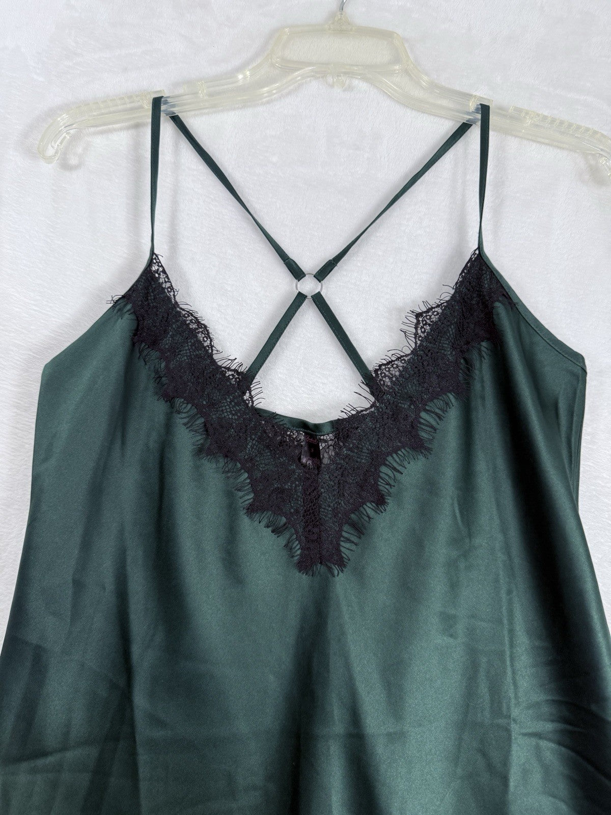 Fredericks Of Hollywood Lingerie Small Chemise Satin Green Black Slip Lace
