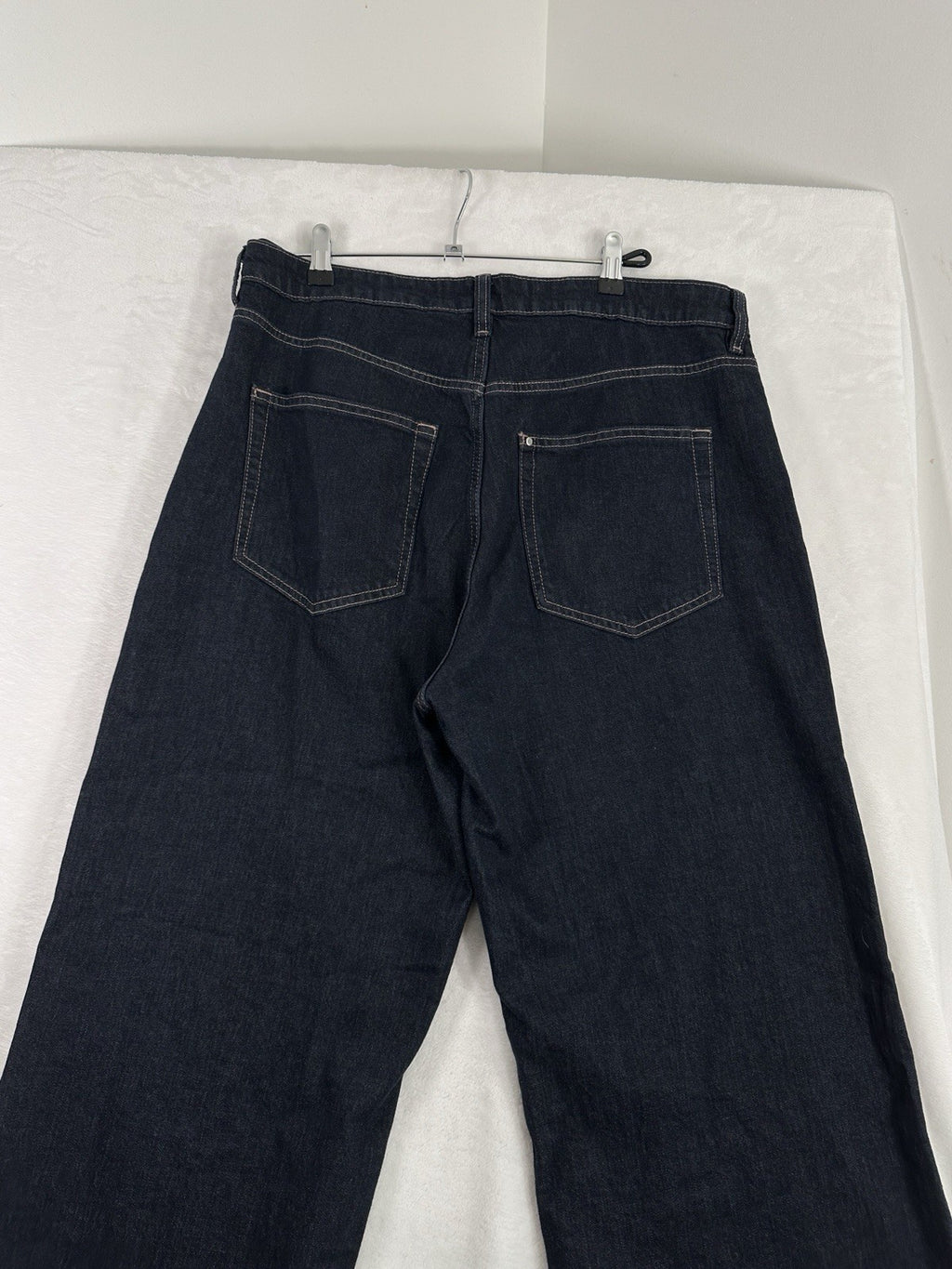 HM Jeans Womens Wide Leg Cropped Size 14 Dark Blue High Waist Regular Fit H&M