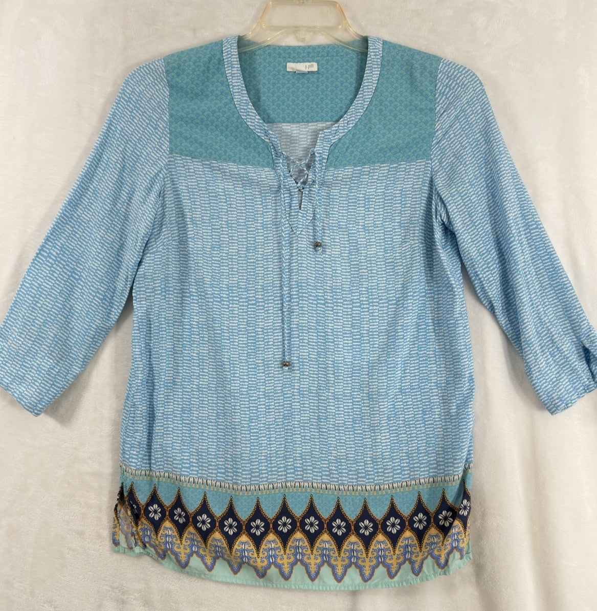 J Jill XL Top Tunic Blouse Rayon Blue Lightweight Womens Popover Boho