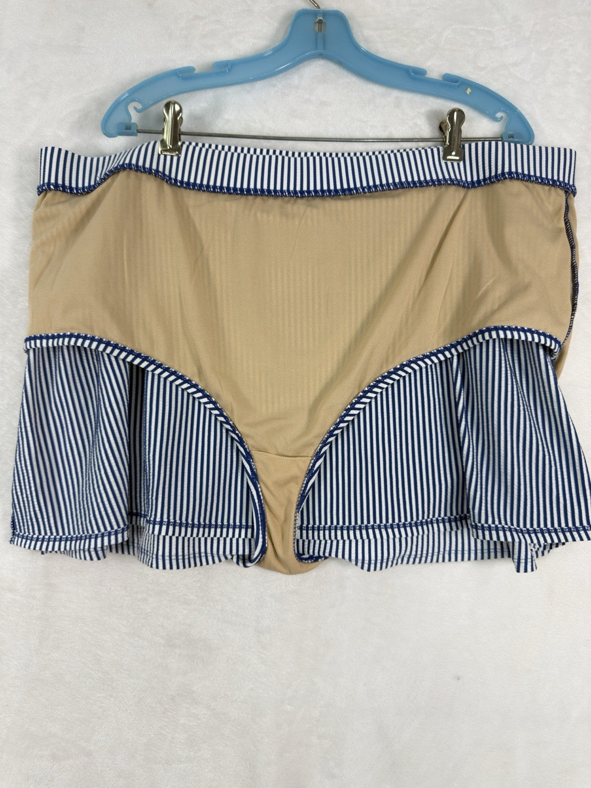 Cacique Swim 28 Tankini Seersucker Blue Striped Top Bottom Swimwear Set Women