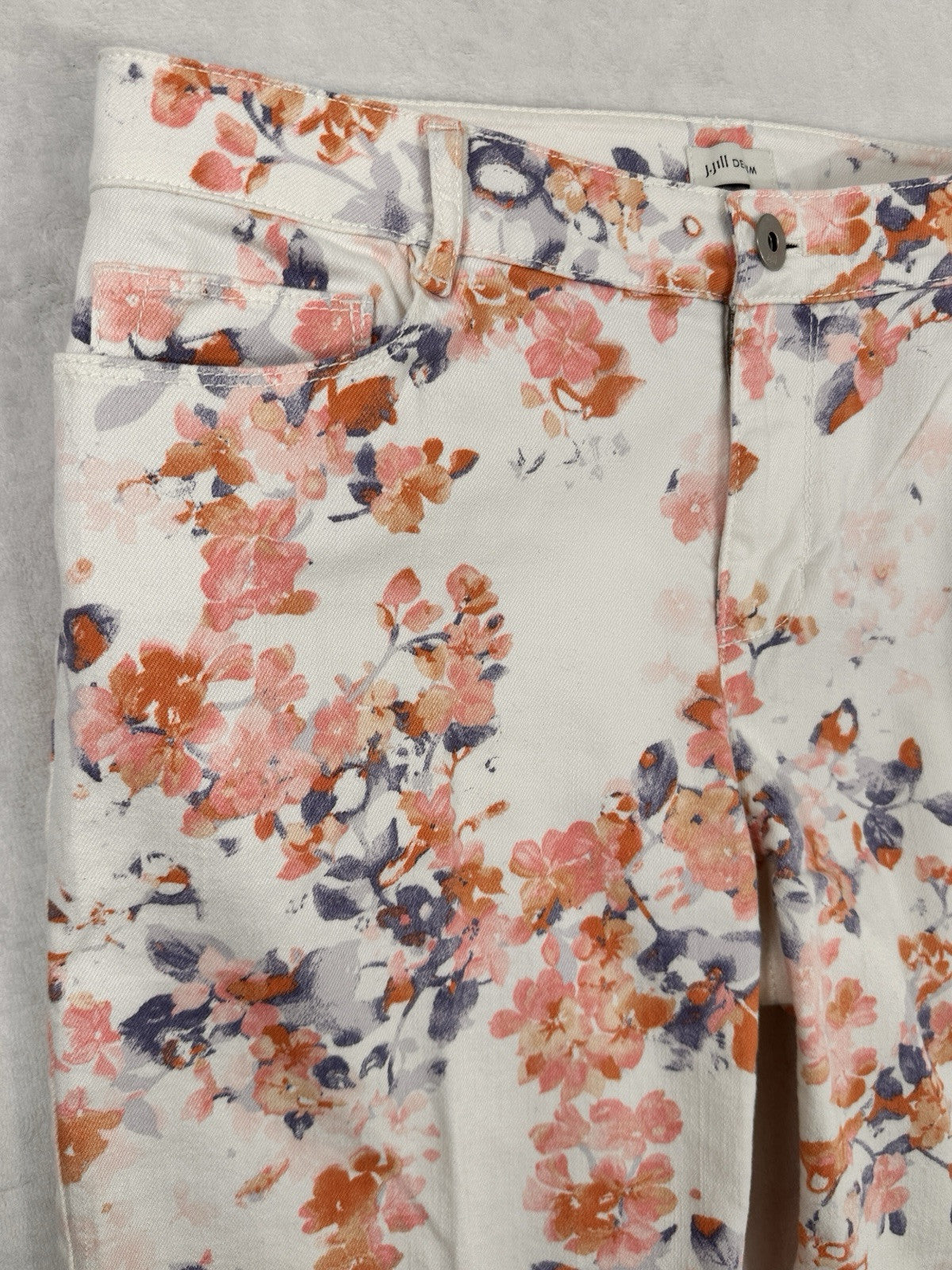 J Jill Denim Shorts Size 10 Floral Print Jean Bermuda 10” Inseam Womens