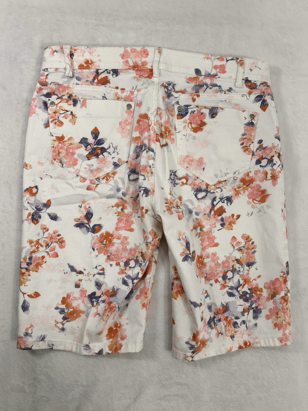 J Jill Denim Shorts Size 10 Floral Print Jean Bermuda 10” Inseam Womens