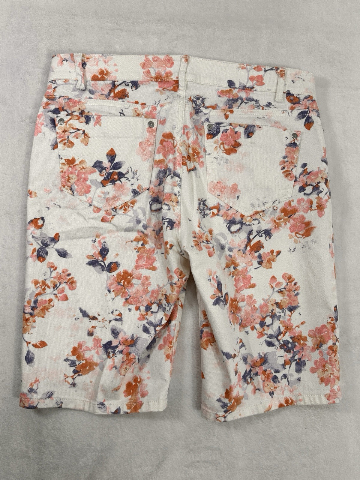J Jill Denim Shorts Size 10 Floral Print Jean Bermuda 10” Inseam Womens