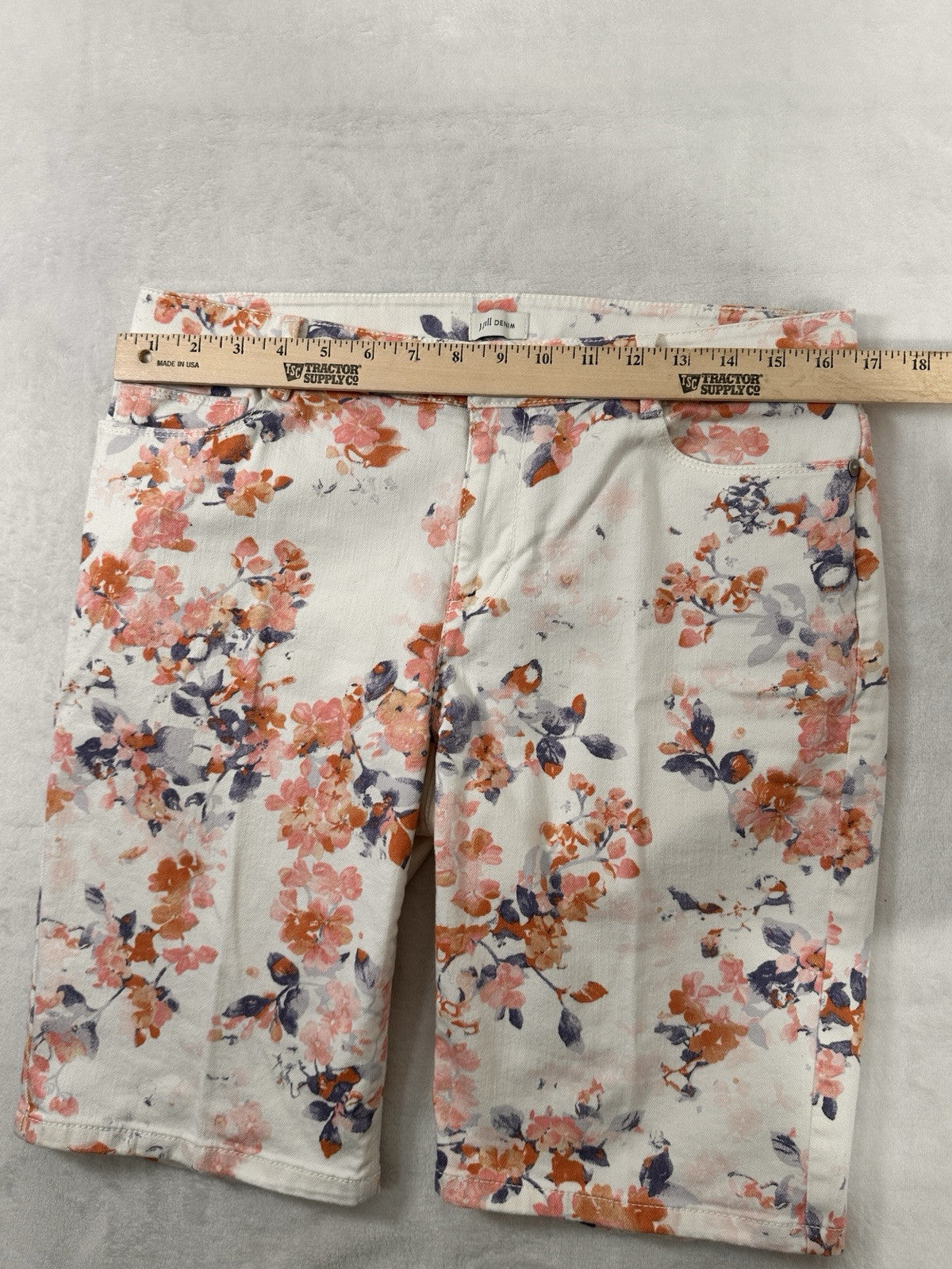 J Jill Denim Shorts Size 10 Floral Print Jean Bermuda 10” Inseam Womens