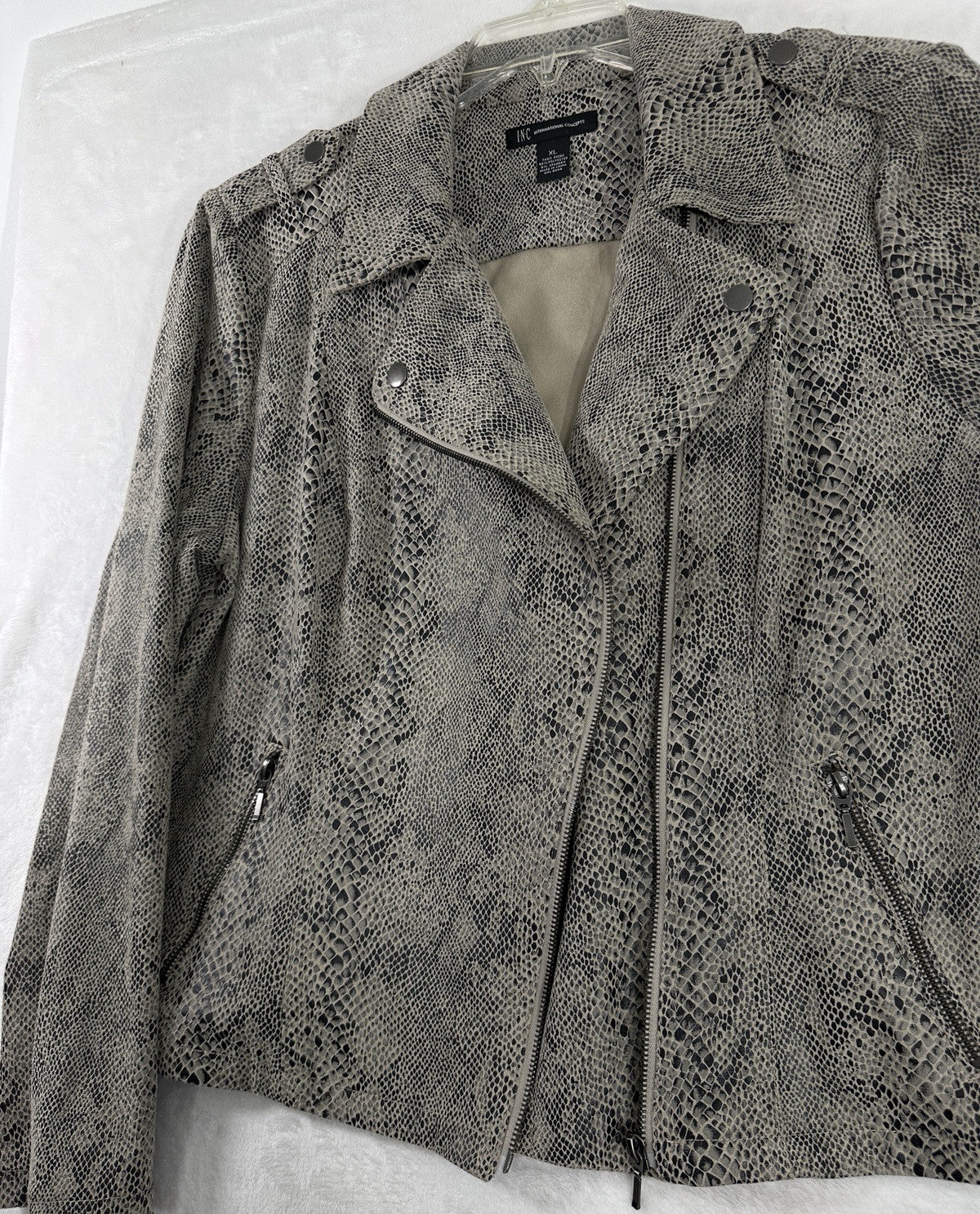INC International Concepts Faux Suede Moto Jacket XL Brown Snake Print Womens