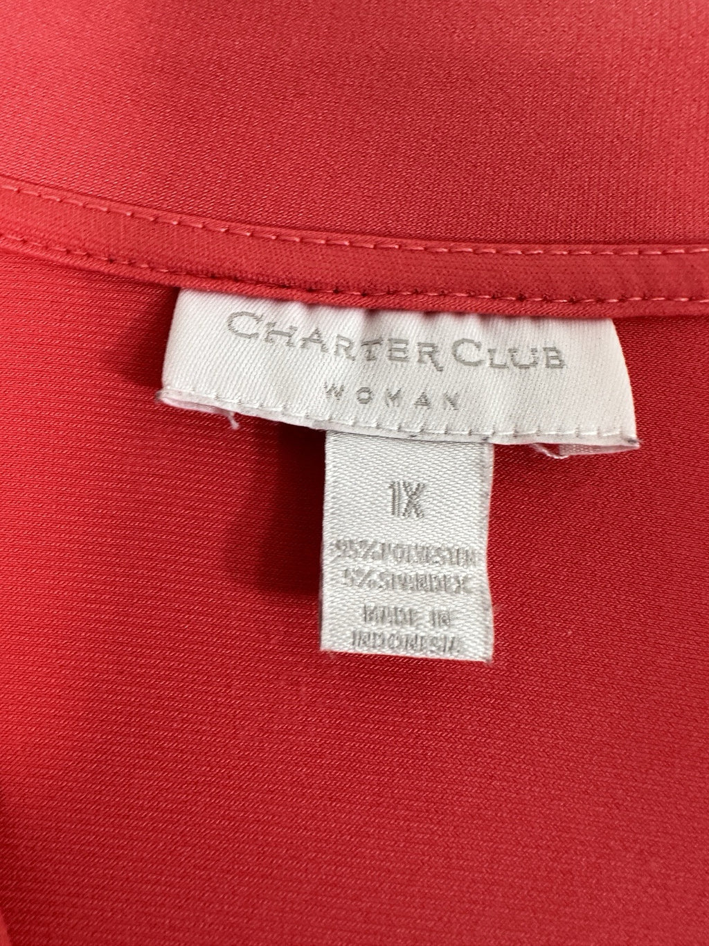 Charter Club Top 1X 3/4 Sleeve Coral Pink Surplice Blouse Womens Plus Size