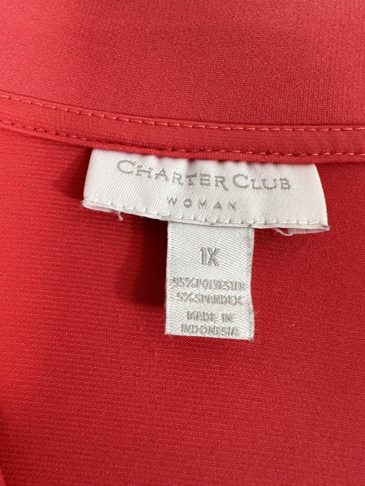 Charter Club Top 1X 3/4 Sleeve Coral Pink Surplice Blouse Womens Plus Size