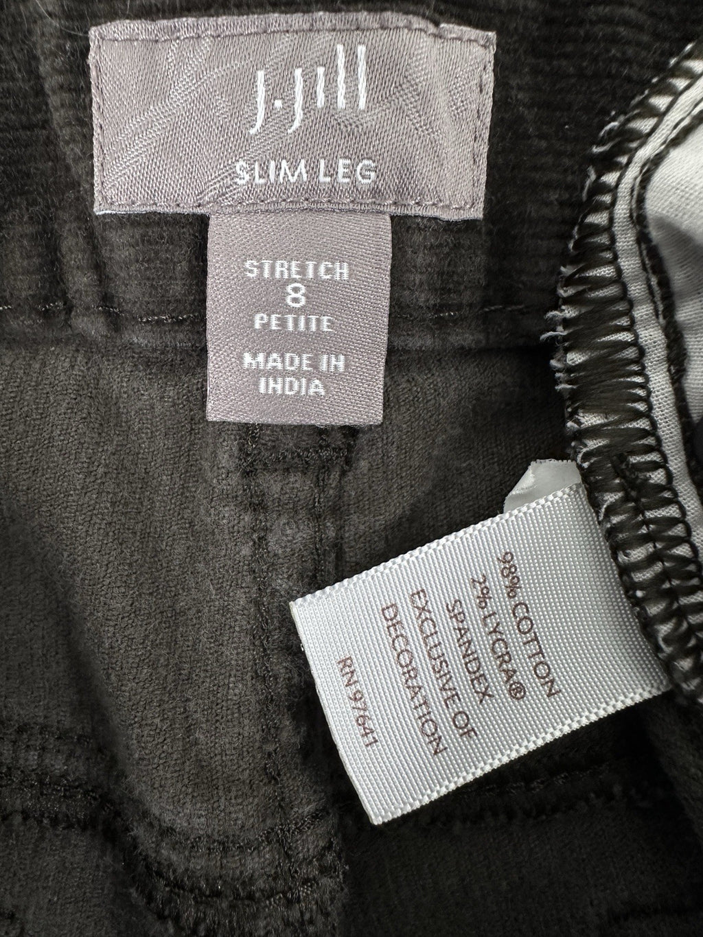 J Jill Corduroy Pants 8P 8 Petite Slim Leg Dark Gray Green Womens