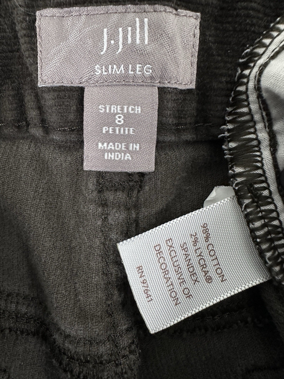 J Jill Corduroy Pants 8P 8 Petite Slim Leg Dark Gray Green Womens
