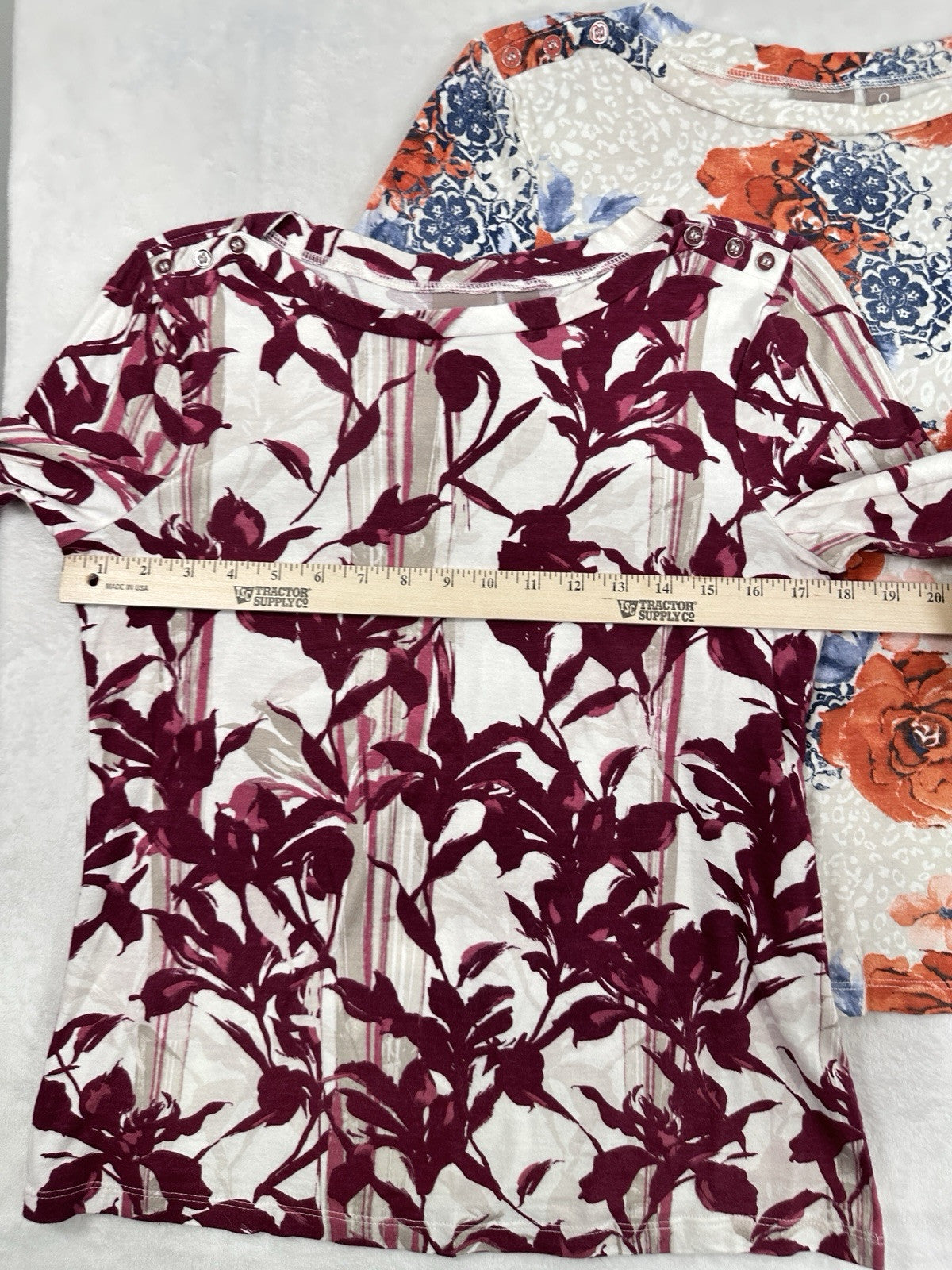 Chicos Size 0 Tops 3/4 Sleeve Purple Blue Floral Print Cotton Modal Womens Small