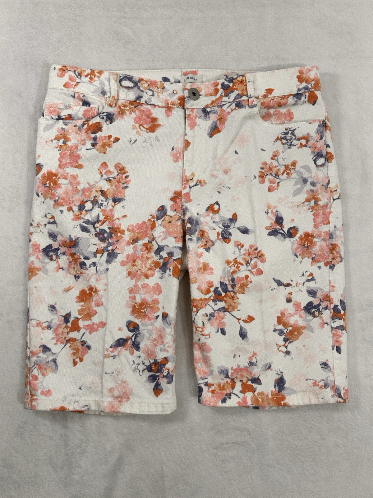 J Jill Denim Shorts Size 10 Floral Print Jean Bermuda 10” Inseam Womens