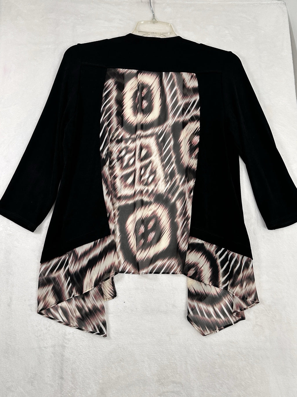 Chicos Travelers Size 1 Jacket Black Large Mixed Fabric Open Front Womens