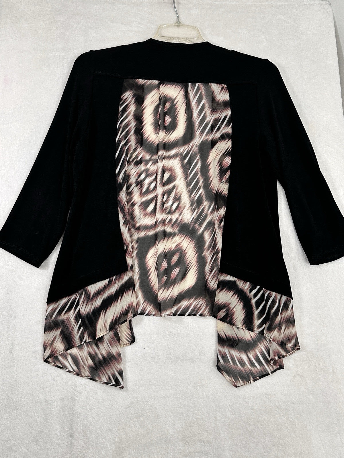 Chicos Travelers Size 1 Jacket Black Large Mixed Fabric Open Front Womens