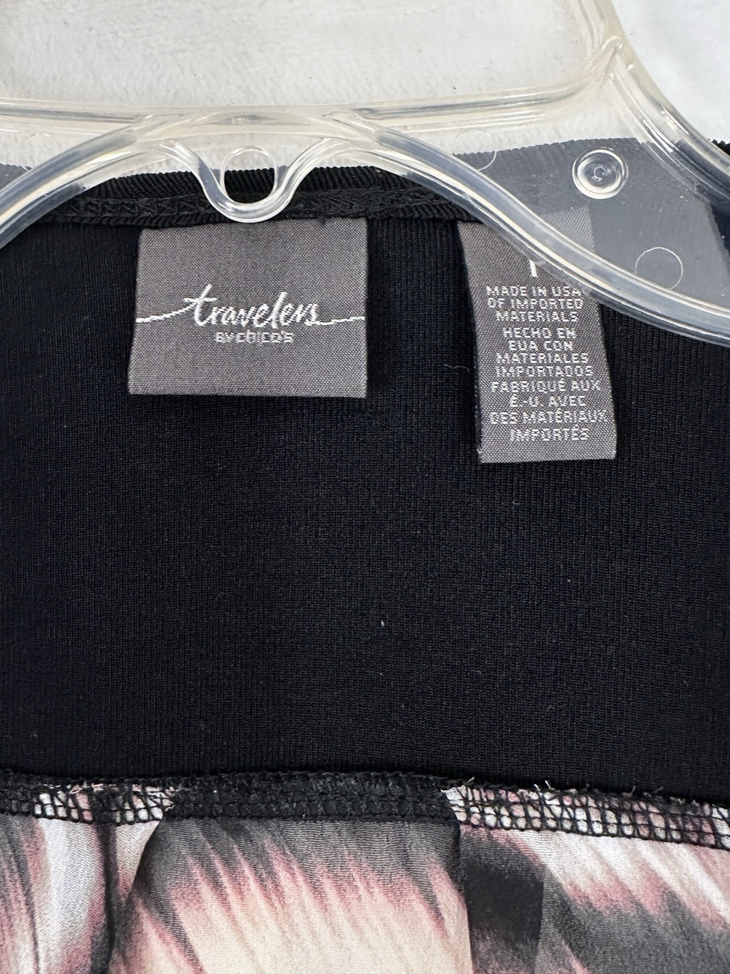 Chicos Travelers Size 1 Jacket Black Large Mixed Fabric Open Front Womens