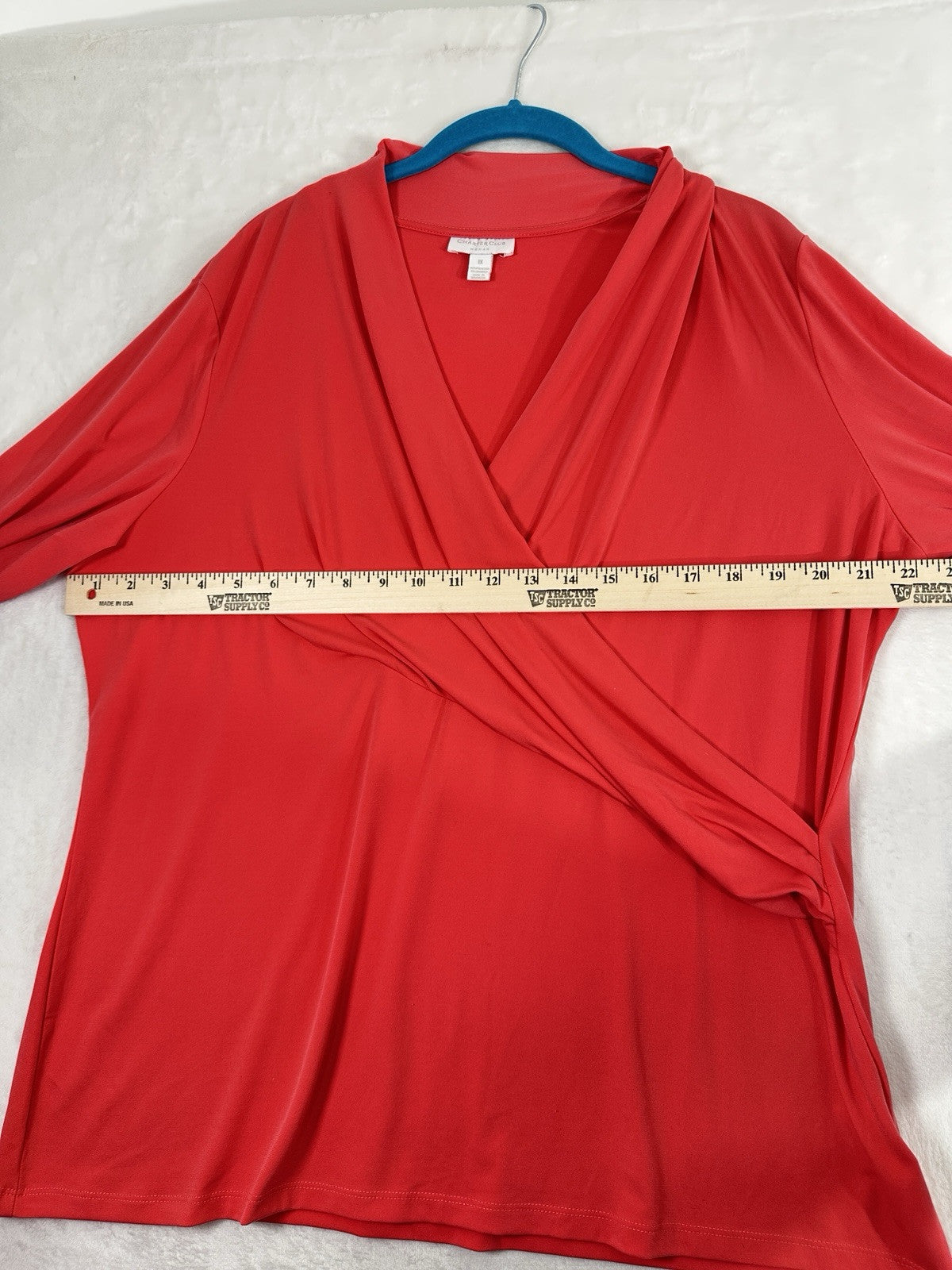 Charter Club Top 1X 3/4 Sleeve Coral Pink Surplice Blouse Womens Plus Size