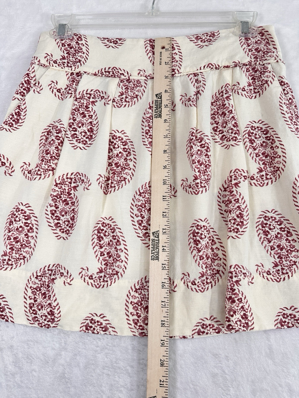 Ann Taylor LOFT Skirt Size 8 Linen Blend Short Boho Print Pockets Ivory Pleated