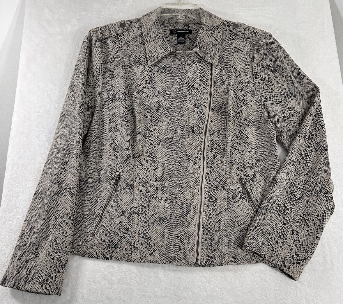 INC International Concepts Faux Suede Moto Jacket XL Brown Snake Print Womens