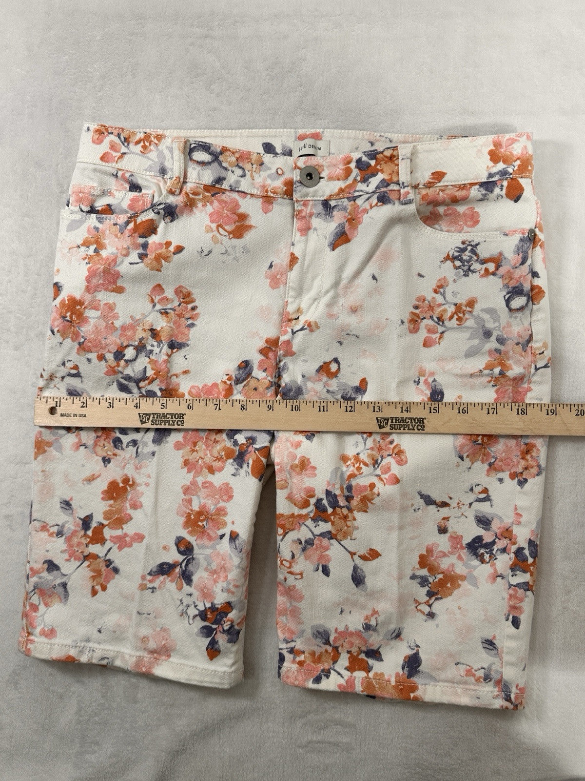 J Jill Denim Shorts Size 10 Floral Print Jean Bermuda 10” Inseam Womens