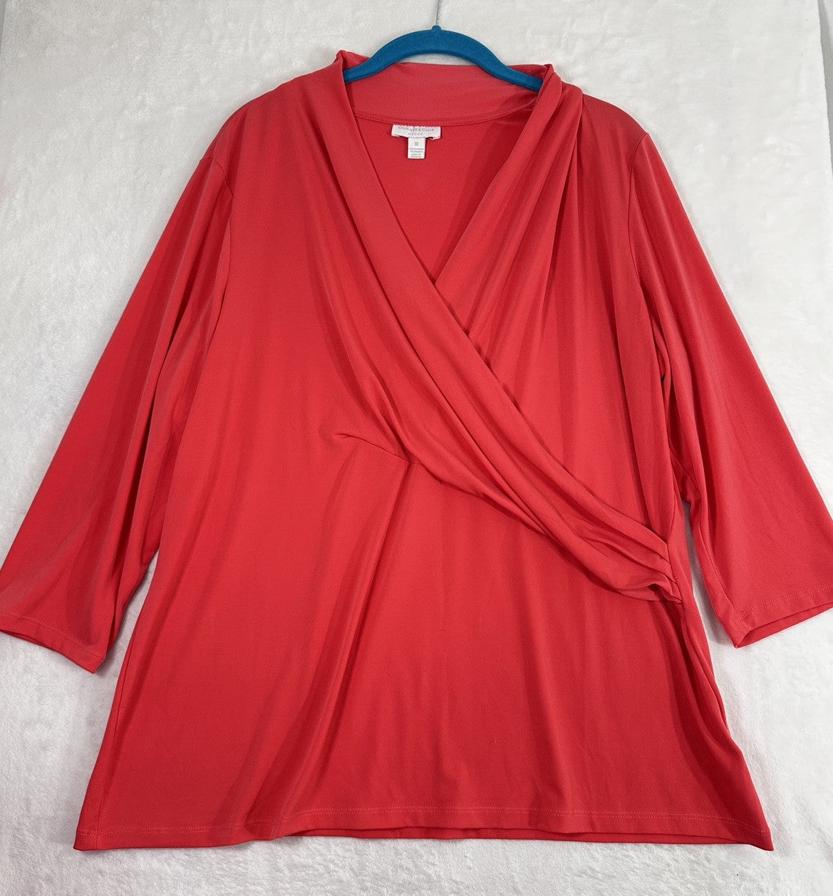 Charter Club Top 1X 3/4 Sleeve Coral Pink Surplice Blouse Womens Plus Size