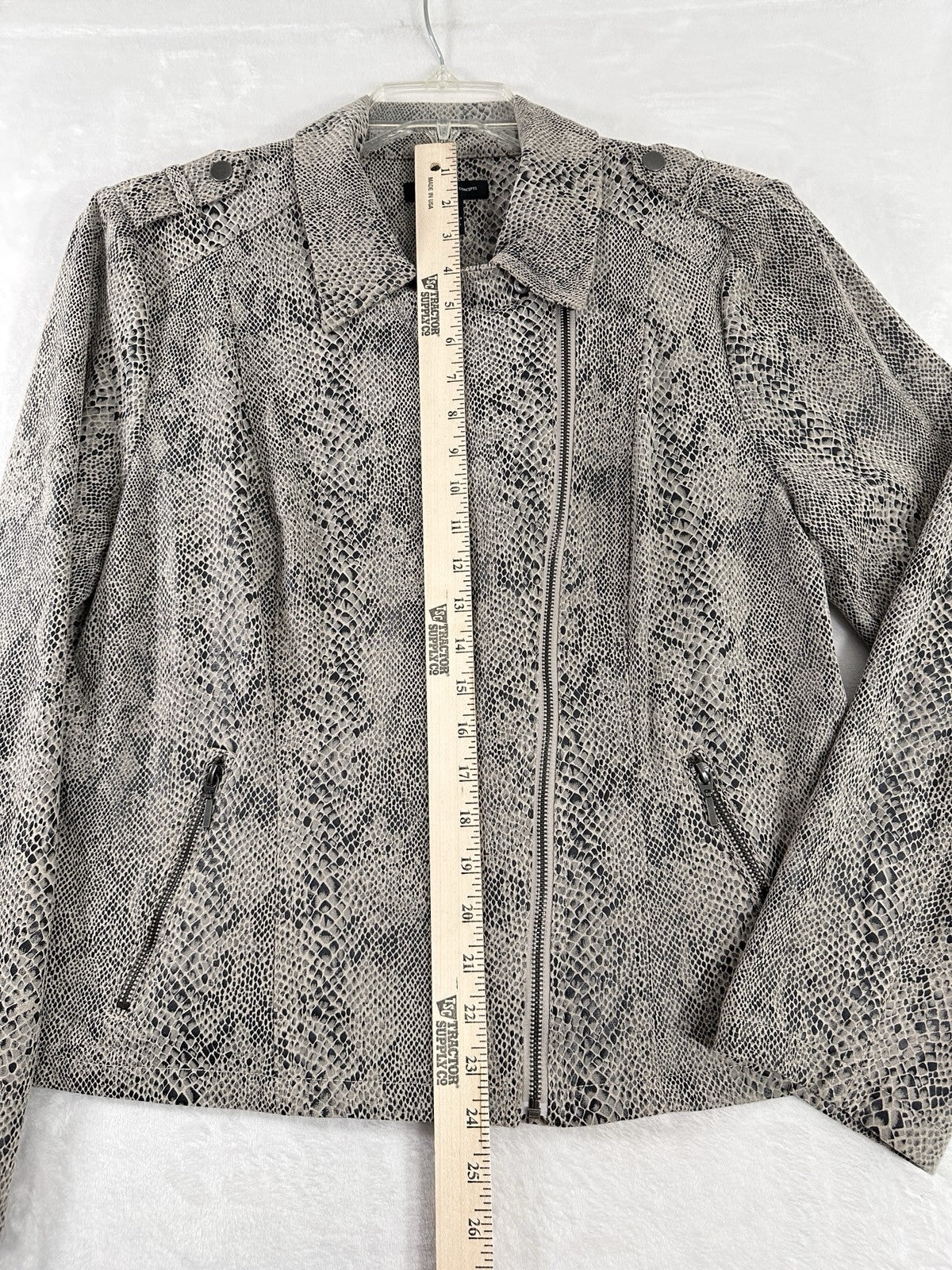 INC International Concepts Faux Suede Moto Jacket XL Brown Snake Print Womens