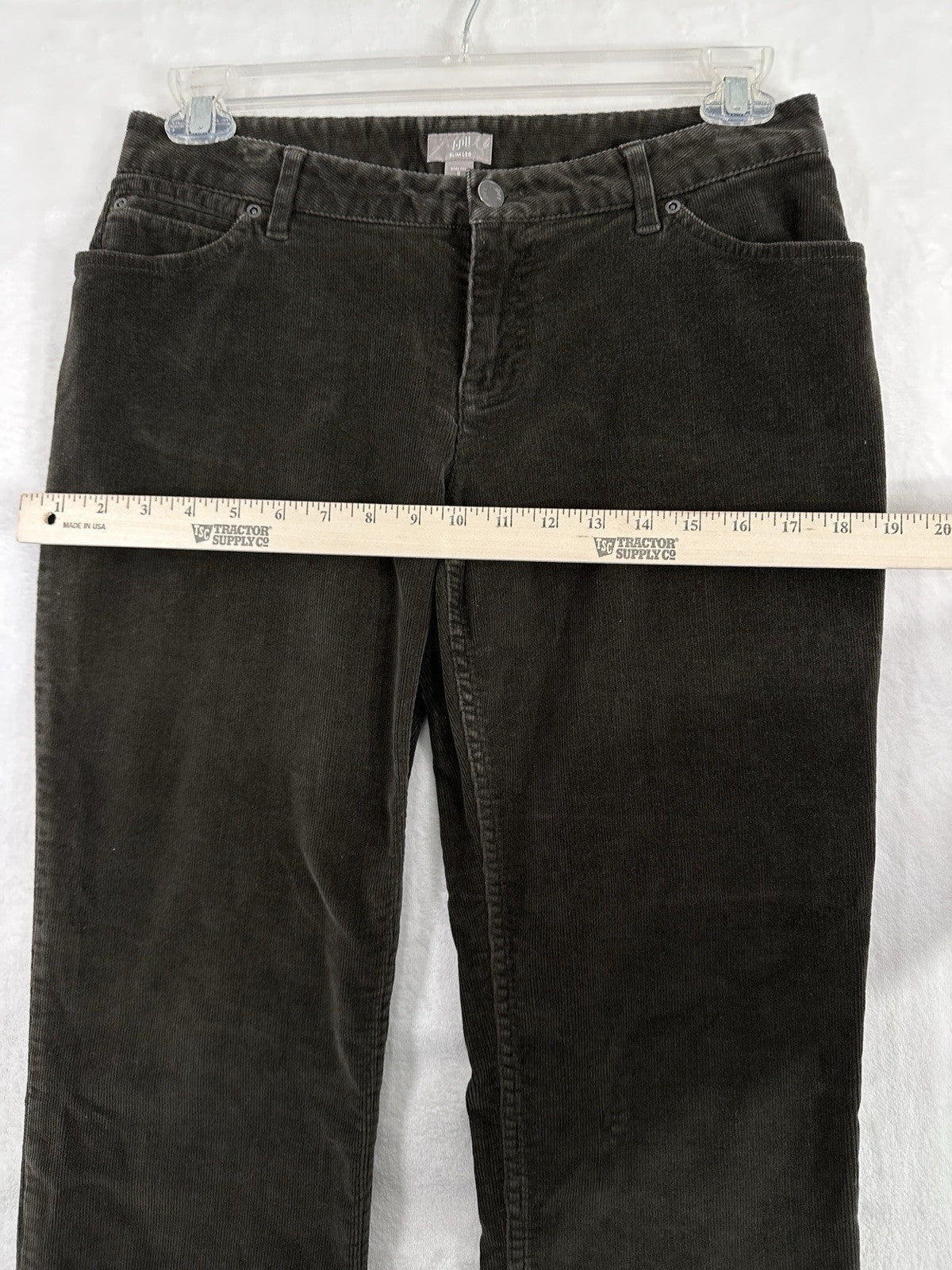 J Jill Corduroy Pants 8P 8 Petite Slim Leg Dark Gray Green Womens
