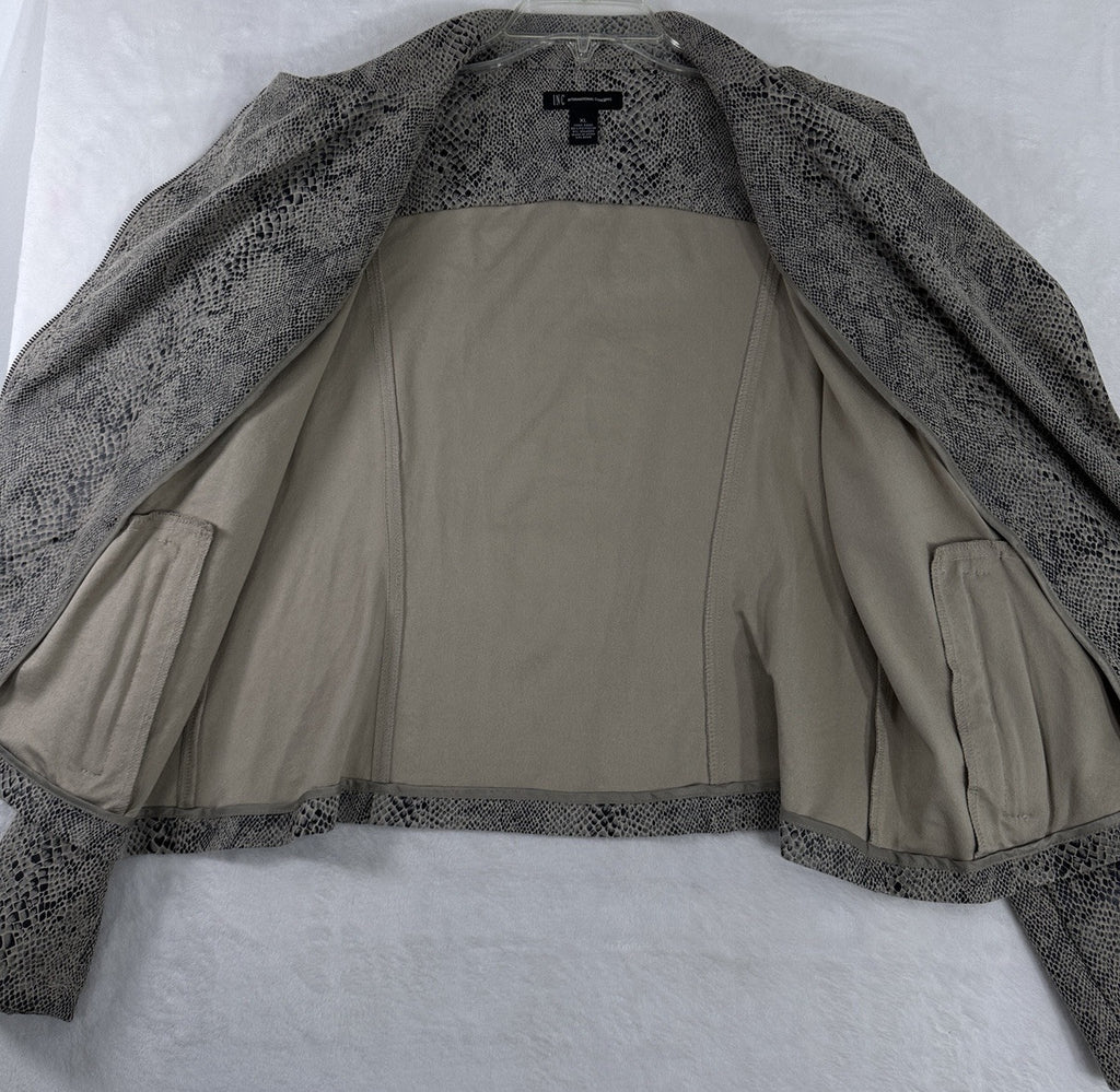 INC International Concepts Faux Suede Moto Jacket XL Brown Snake Print Womens