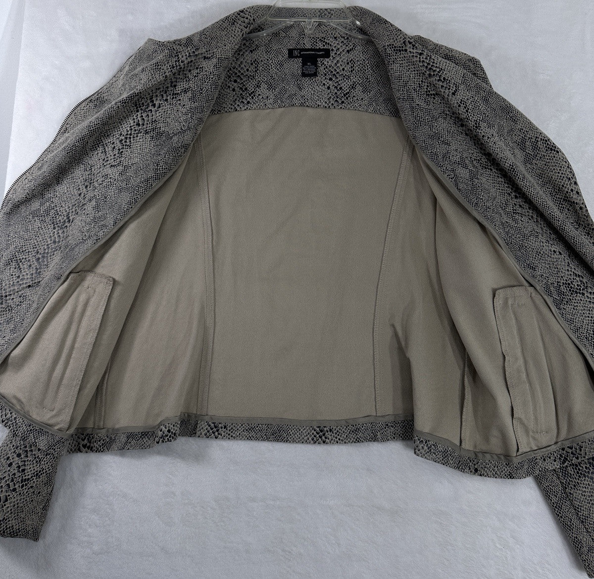 INC International Concepts Faux Suede Moto Jacket XL Brown Snake Print Womens