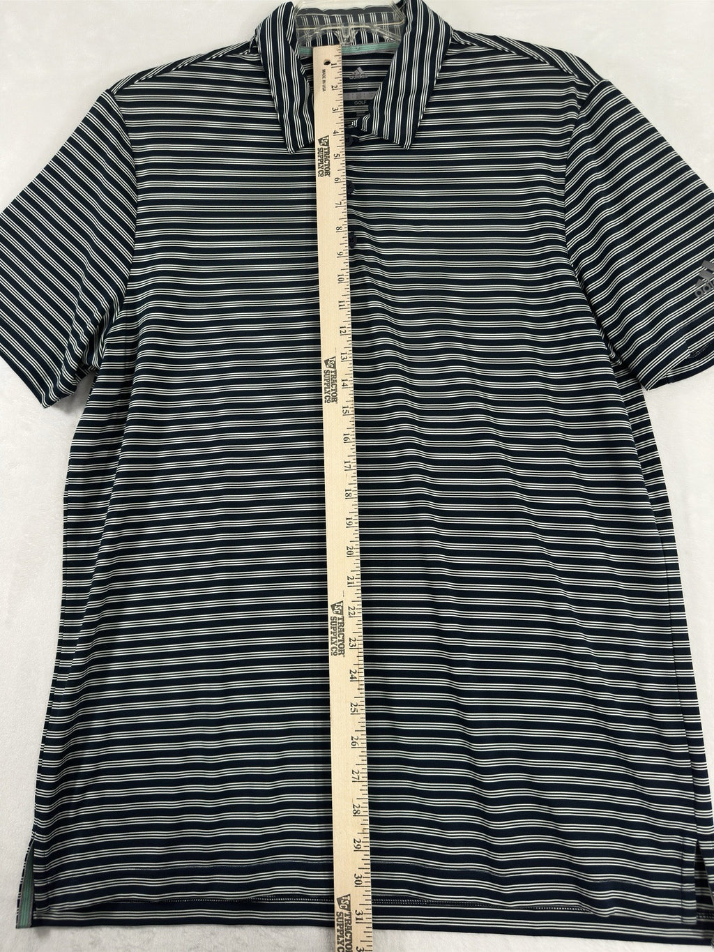 Adidas Golf Polo Large Men’s Navy Blue Striped Short Sleeve Shirt