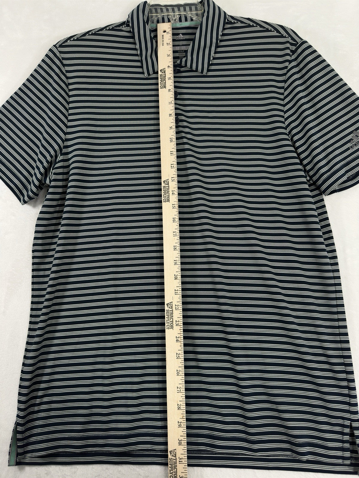 Adidas Golf Polo Large Men’s Navy Blue Striped Short Sleeve Shirt