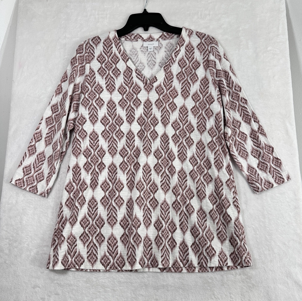J Jill Pure Jill Small Knit Tunic Top 3/4 Sleeve 100% Cotton V Neck Pink Womens