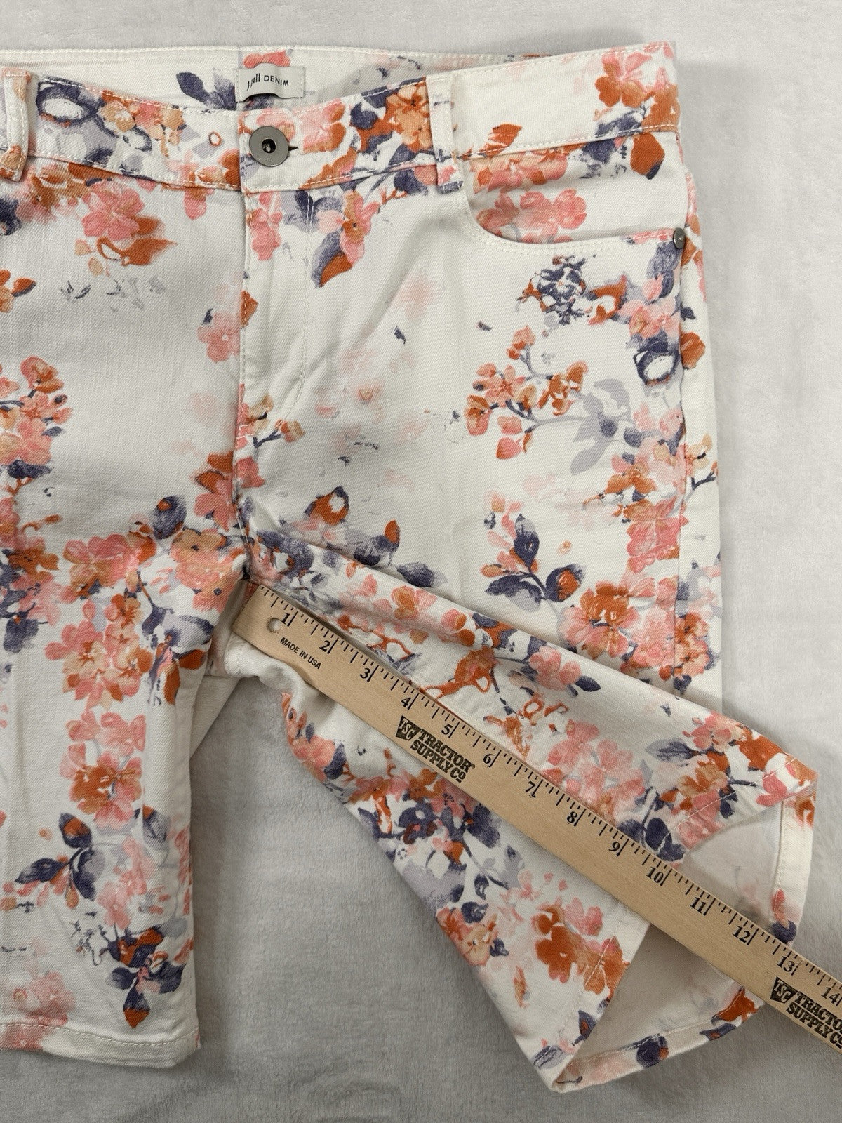 J Jill Denim Shorts Size 10 Floral Print Jean Bermuda 10” Inseam Womens