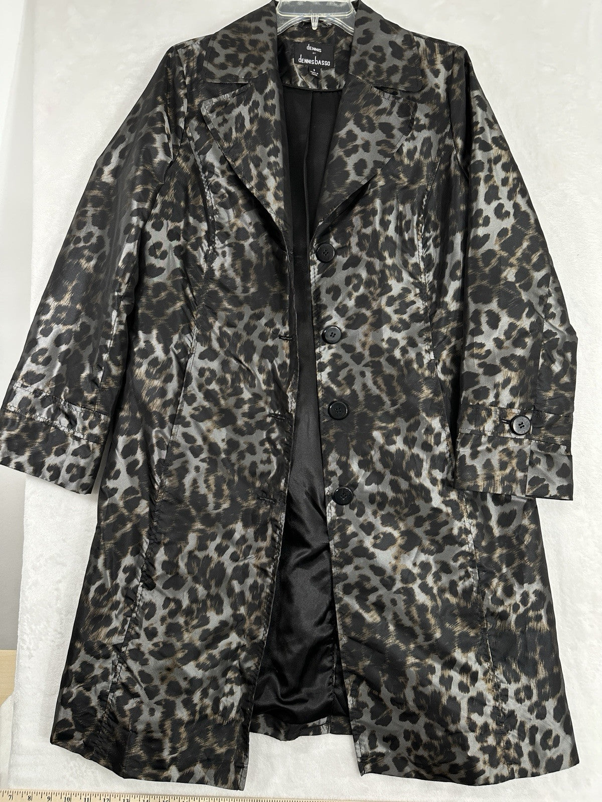 Dennis Basso Jacket Small Animal Print Long Raincoat Womens