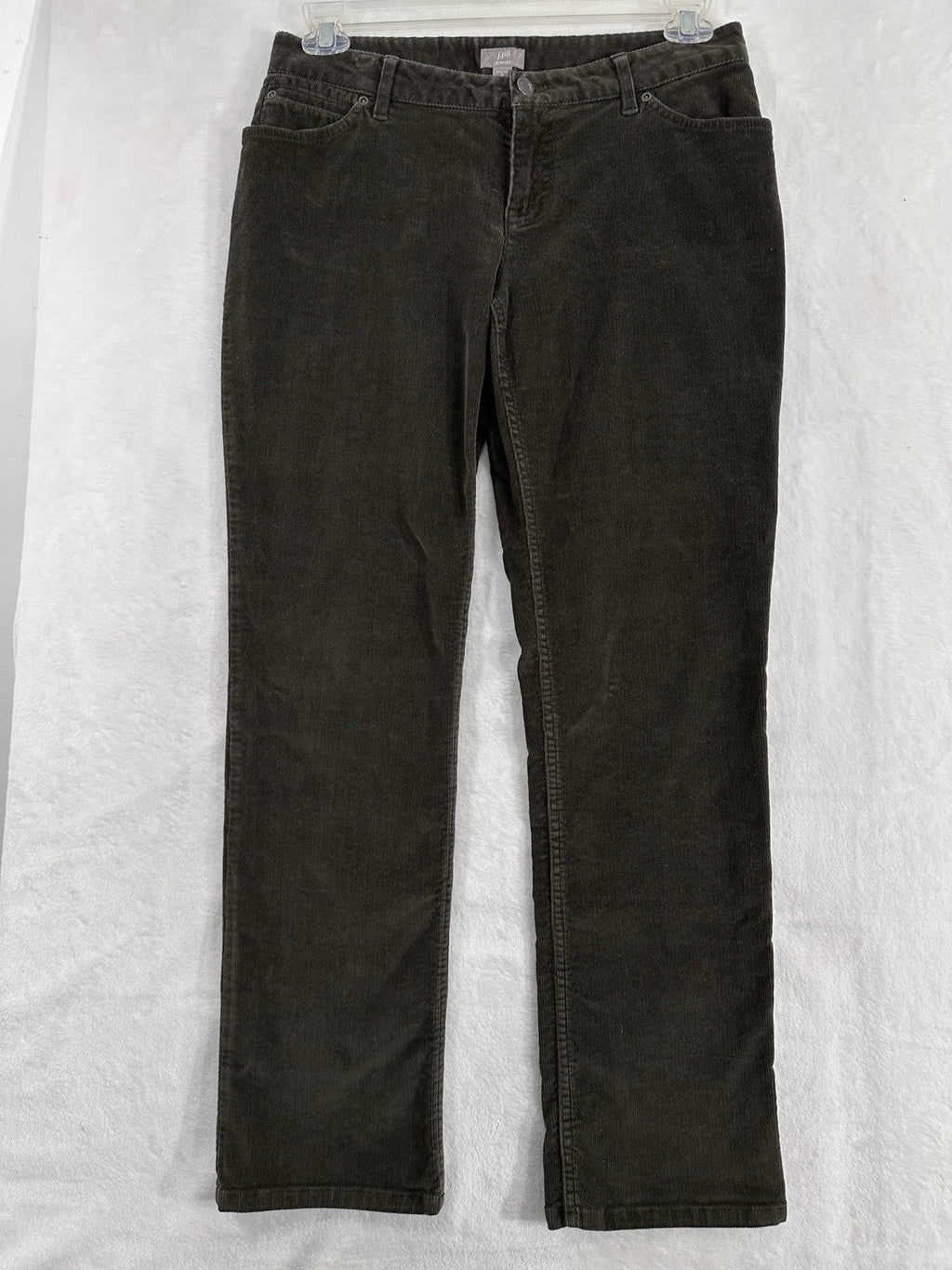 J Jill Corduroy Pants 8P 8 Petite Slim Leg Dark Gray Green Womens