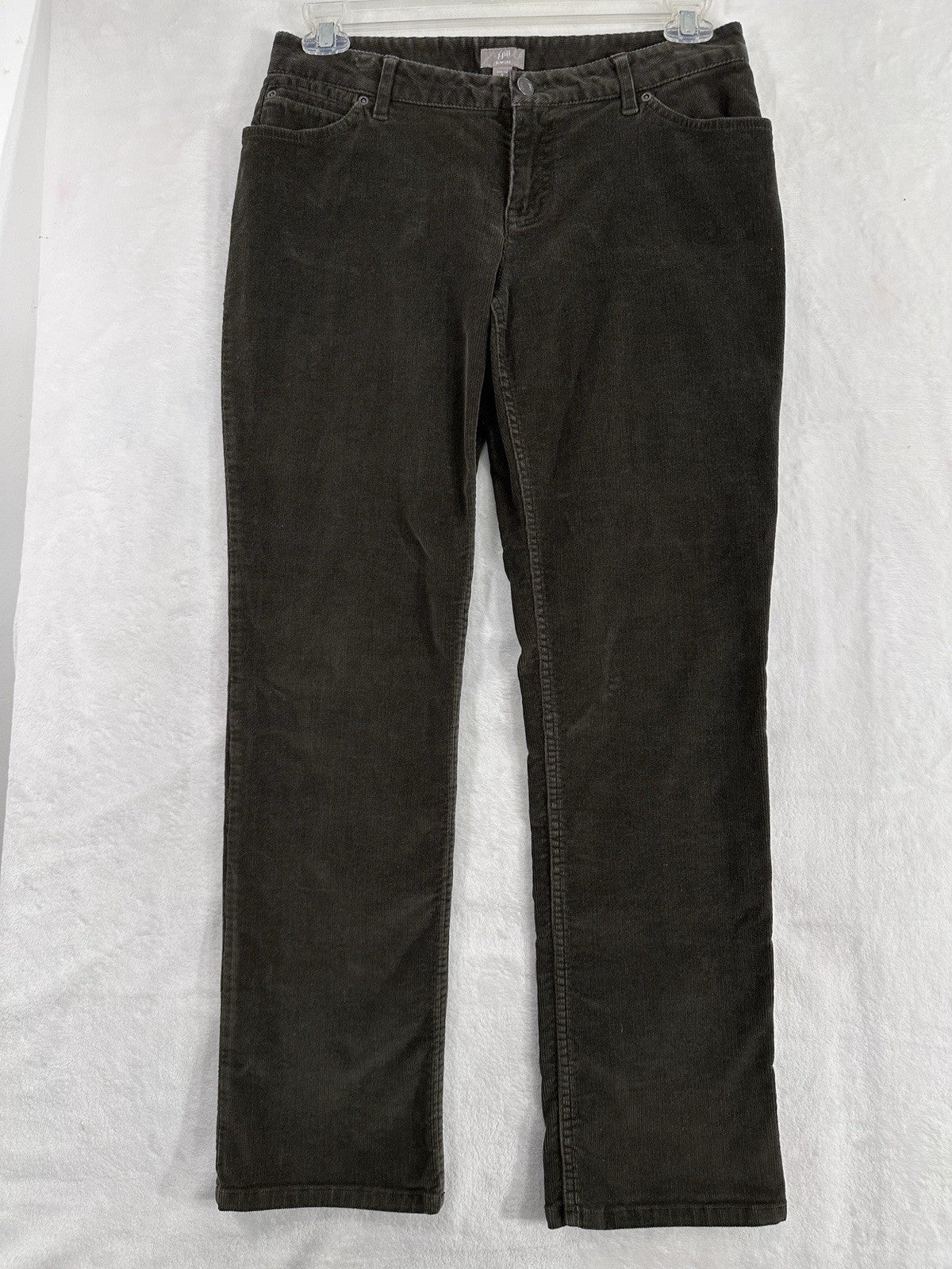 J Jill Corduroy Pants 8P 8 Petite Slim Leg Dark Gray Green Womens
