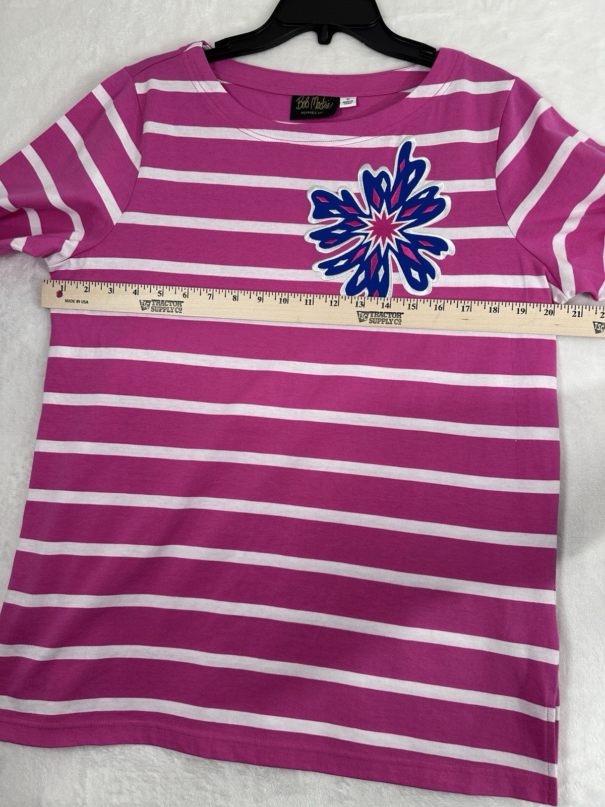 Bob Mackie Wearable Art Medium Top Pink Striped Embroidered 3/4 Sleeve Knit